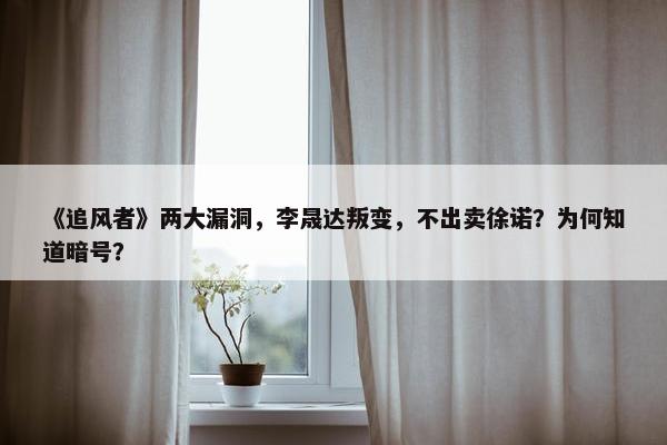 《追风者》两大漏洞，李晟达叛变，不出卖徐诺？为何知道暗号？